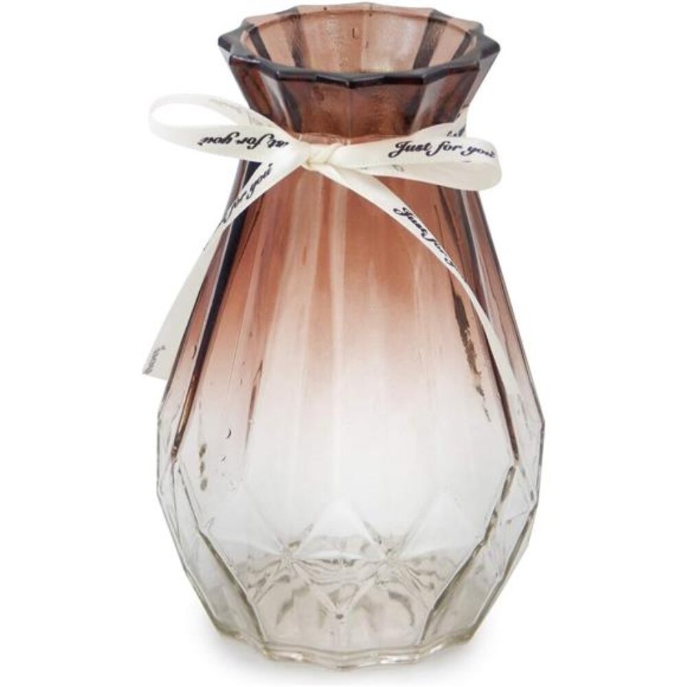 Glass Vase Gradient Multicolor with Geometric Faceted Design Art